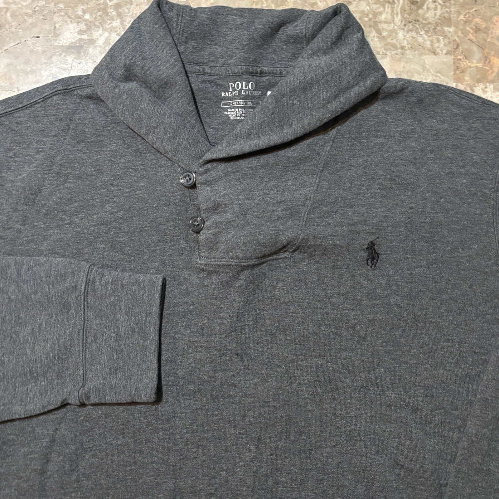 Polo Ralph Lauren Sweater Mens Large Grey Luxury Jersey Shawl Dollar Pullover