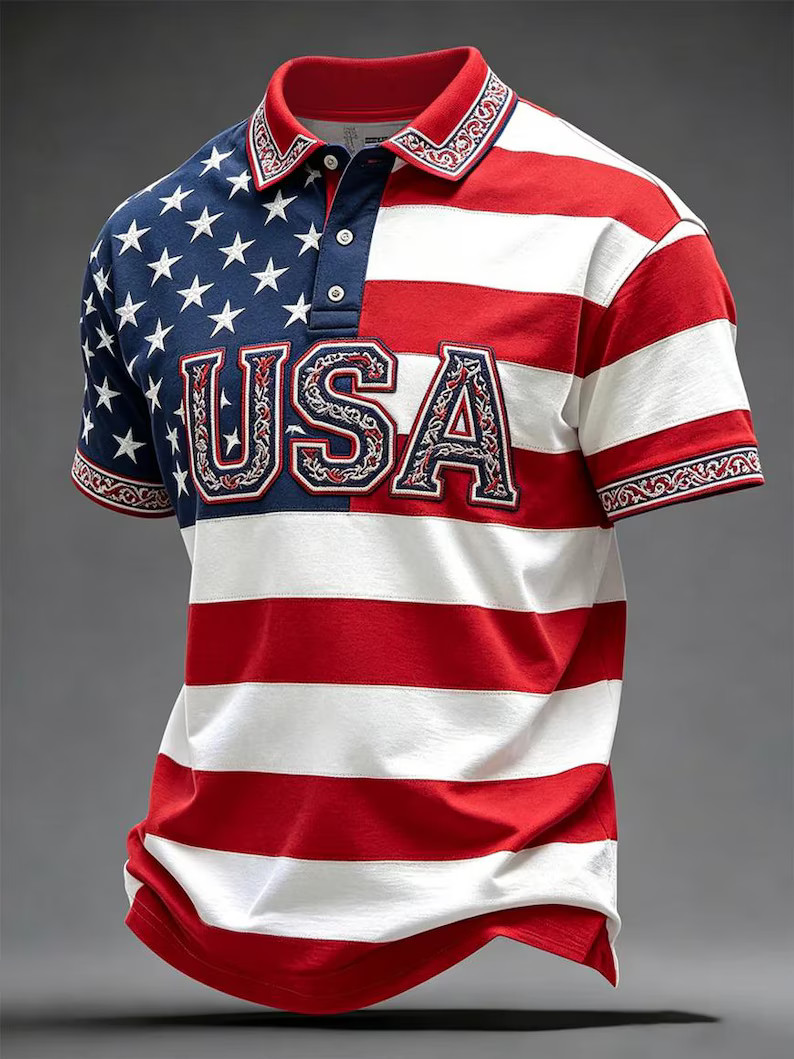 Red White Blue American Flag Polo Shirt