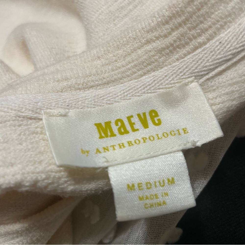 Anthropologie Maeve Textured Long Sleeves Ivory Top Blouse Size M Romantic