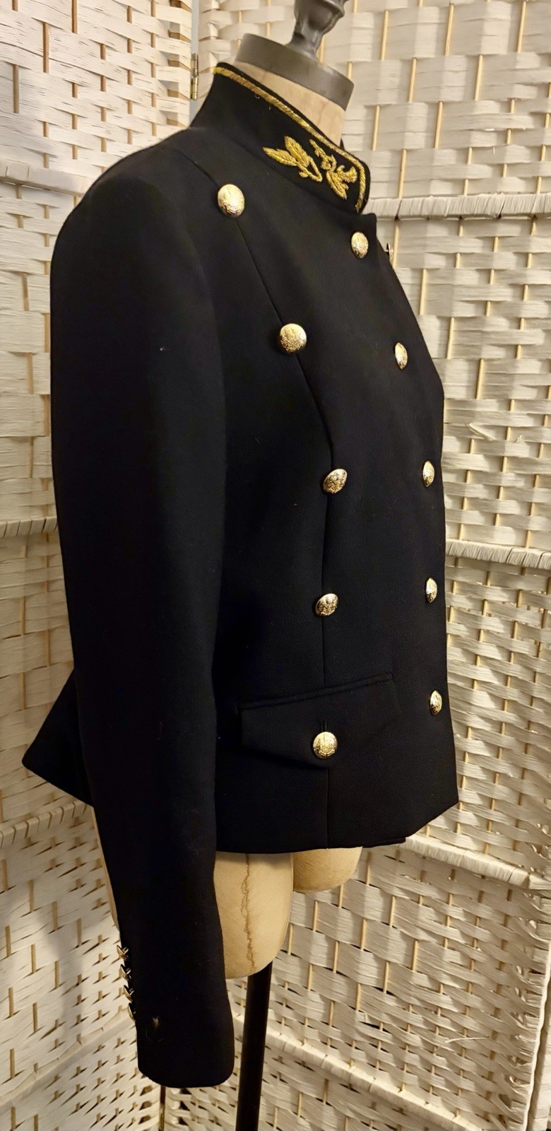 Vintage Ralph Lauren 100% Wool Military Peplum Gold Embossed Buttons, Embroidery