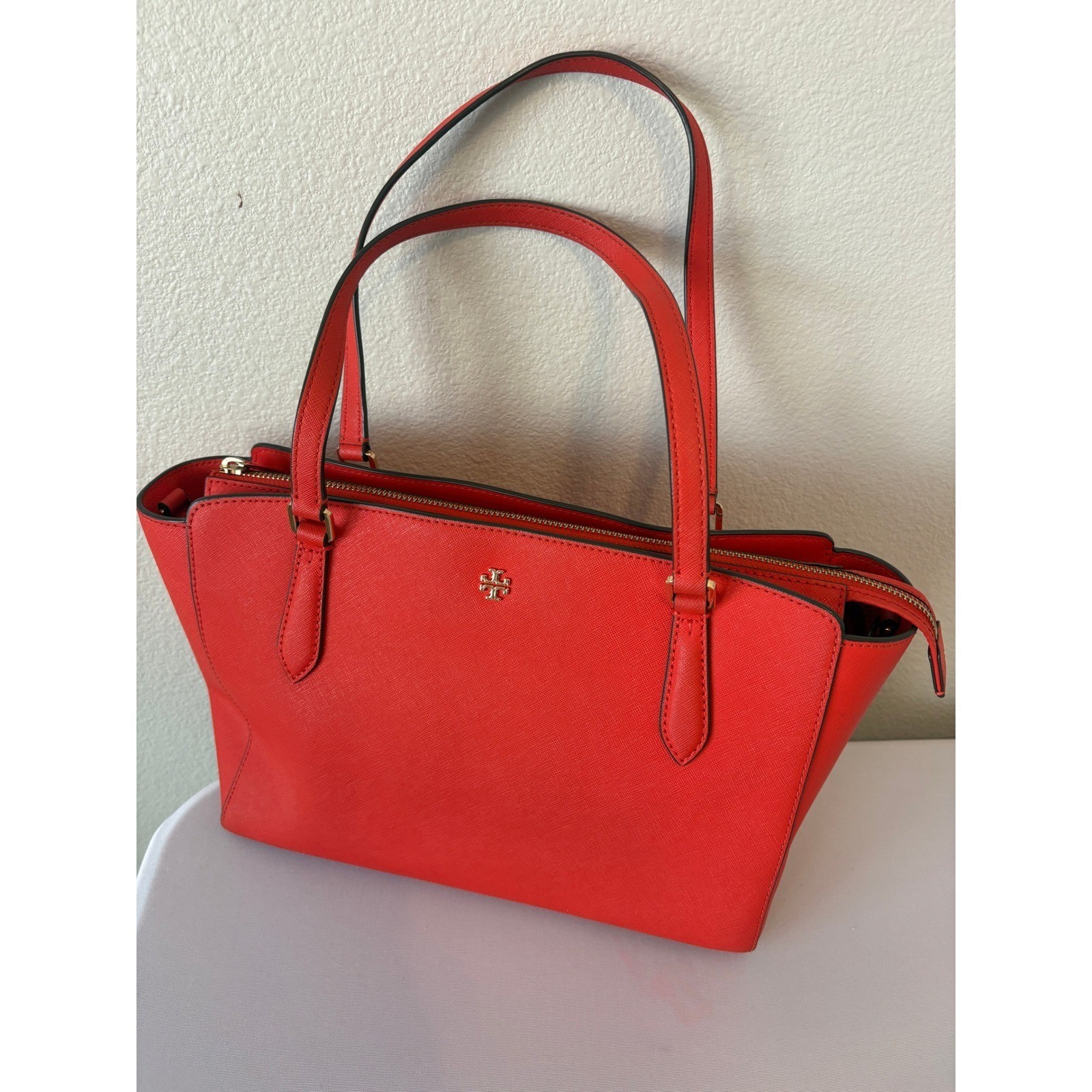 Tory Burch Robinson Red Saffiano Leather Tote Bag and Matching Wallet Set