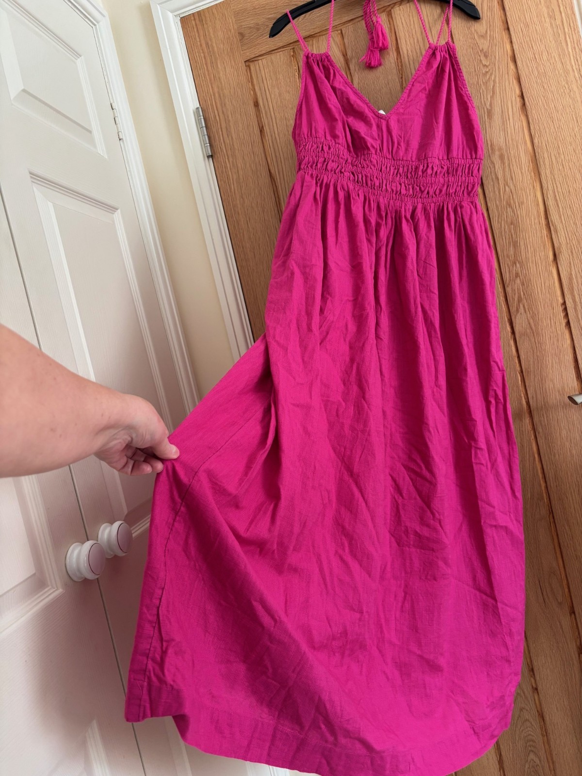 Accessorize Magenta Pink Cotton Long Midi to Maxi Length Dress, Size L, 16-18