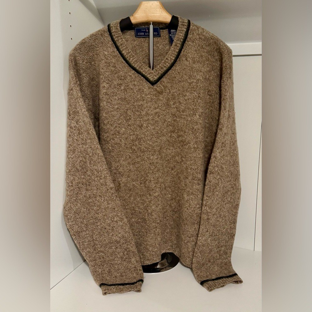 John Ashford Brown V-Neck 100% Pure New Wool Sweater Size :XL