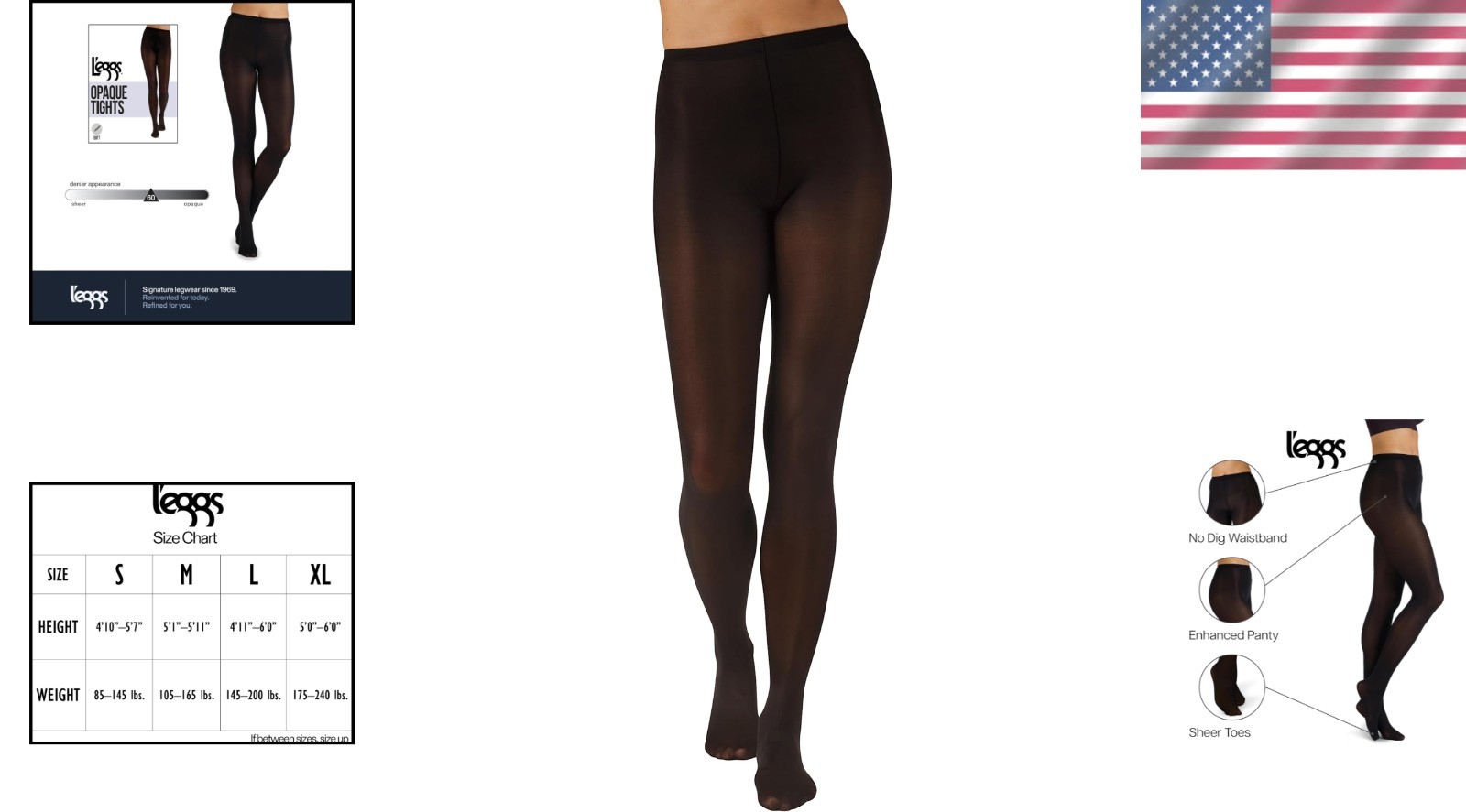Elevate Your Style with Women’s Black Opaque Tights – Sheer Toe, Small Fit