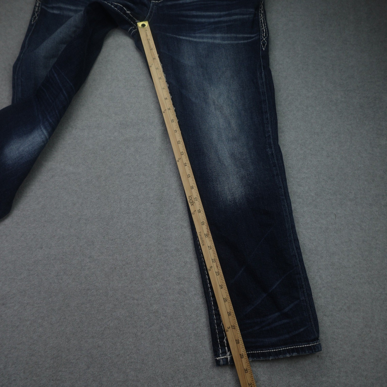 Rock Revival Jeans Mens 36 Blue Distressed Stitch Jaser Straight Denim