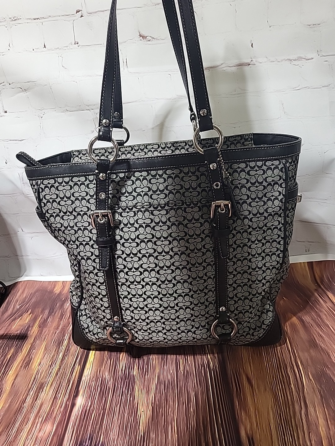 Vintage Coach Signature Tote Bag Womens Black Gray F11527 Monogram CC Y2K 2000s