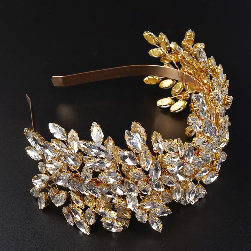 Crystal Bridal Headband Tiara 13cm Diameter Gold – Handmade Wedding Hair