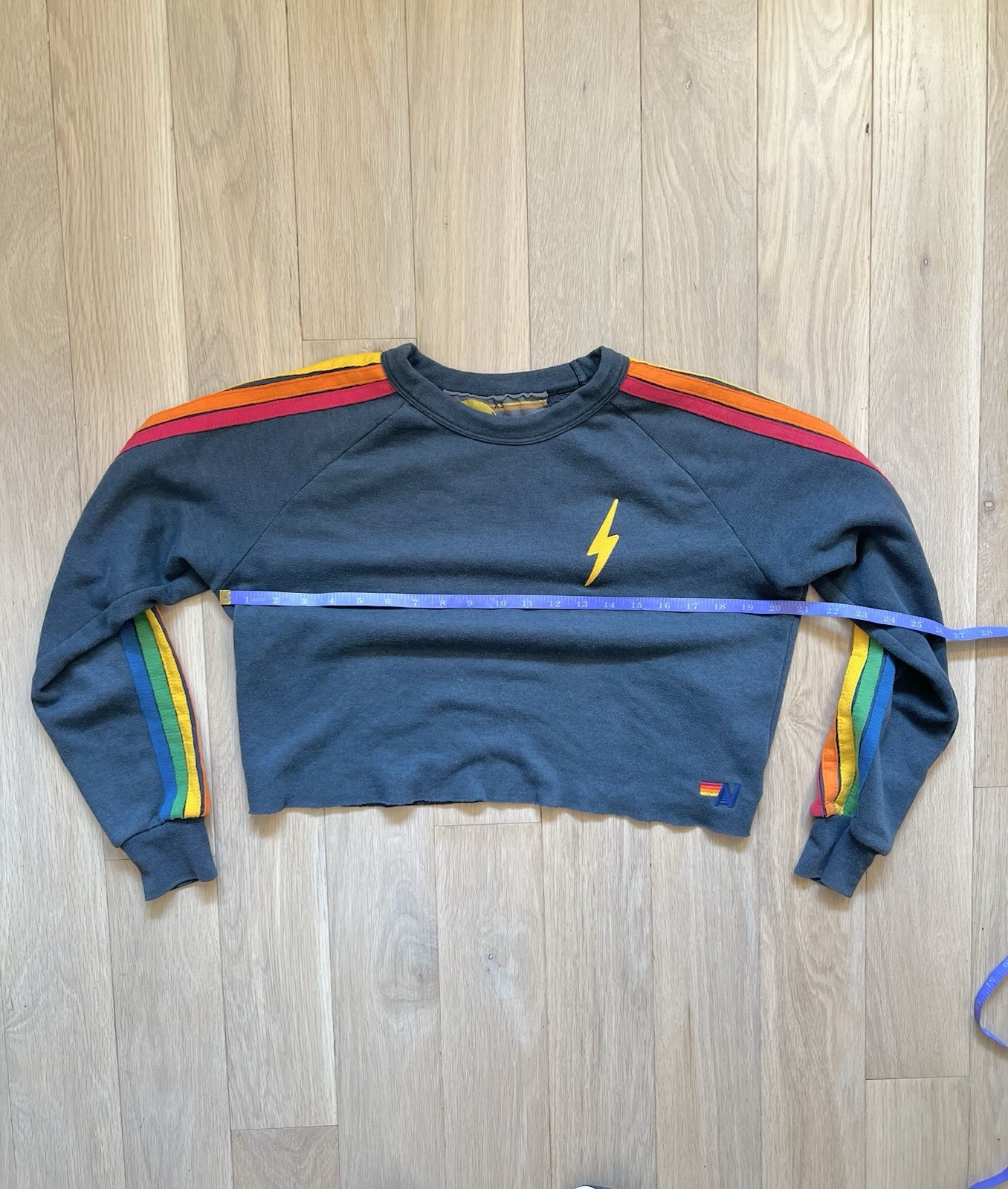 Aviator Nation 5 Stripe Pullover Cropped Crewneck Hoodie Sweatshirt XS