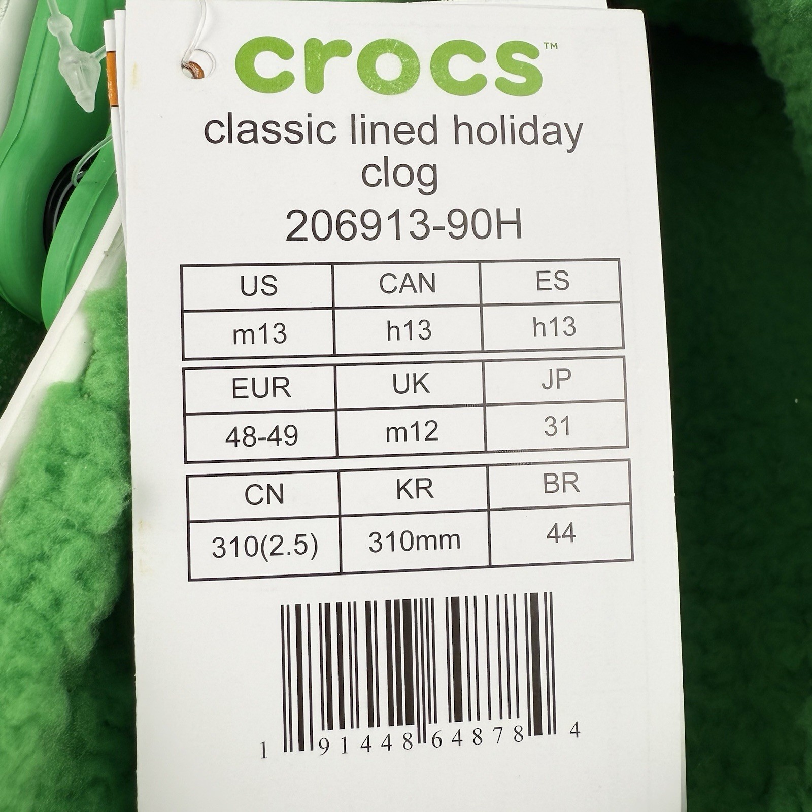 Crocs Classic Holiday Lined Clogs Fuzzy Slippers US Mens 13 NWT Red Green