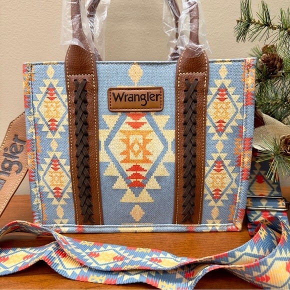 Wrangler Tote Crossbody Southwestern Guitar Strap Purse Blue Handbag NWT