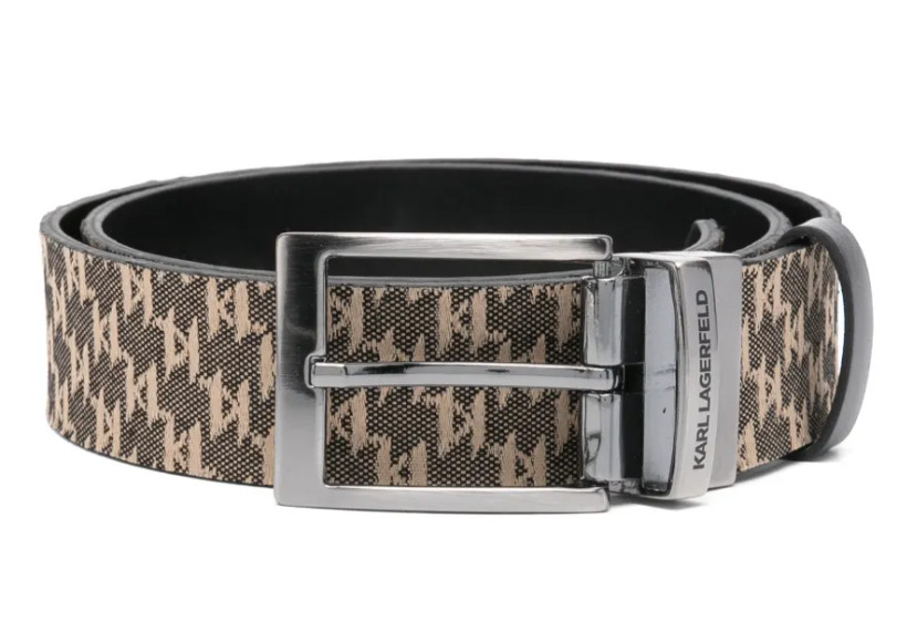 Karl Lagerfeld Men’s Reversible Monogram & Black Gunmetal Belt Size 42 NWT
