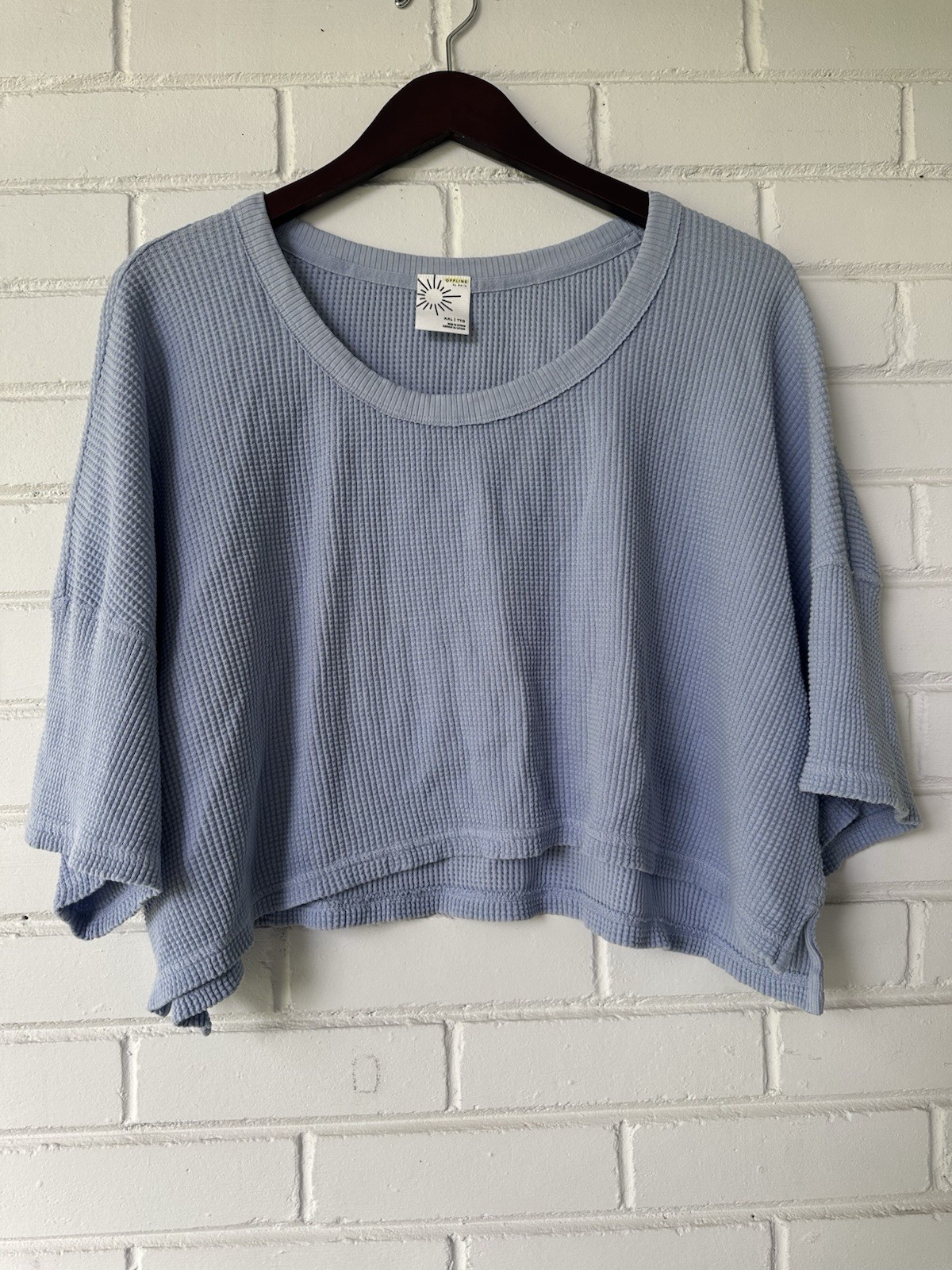 Offline by Aerie Women’s Blue Solid Rib Knit Scoop Neck Cropped Top XXL