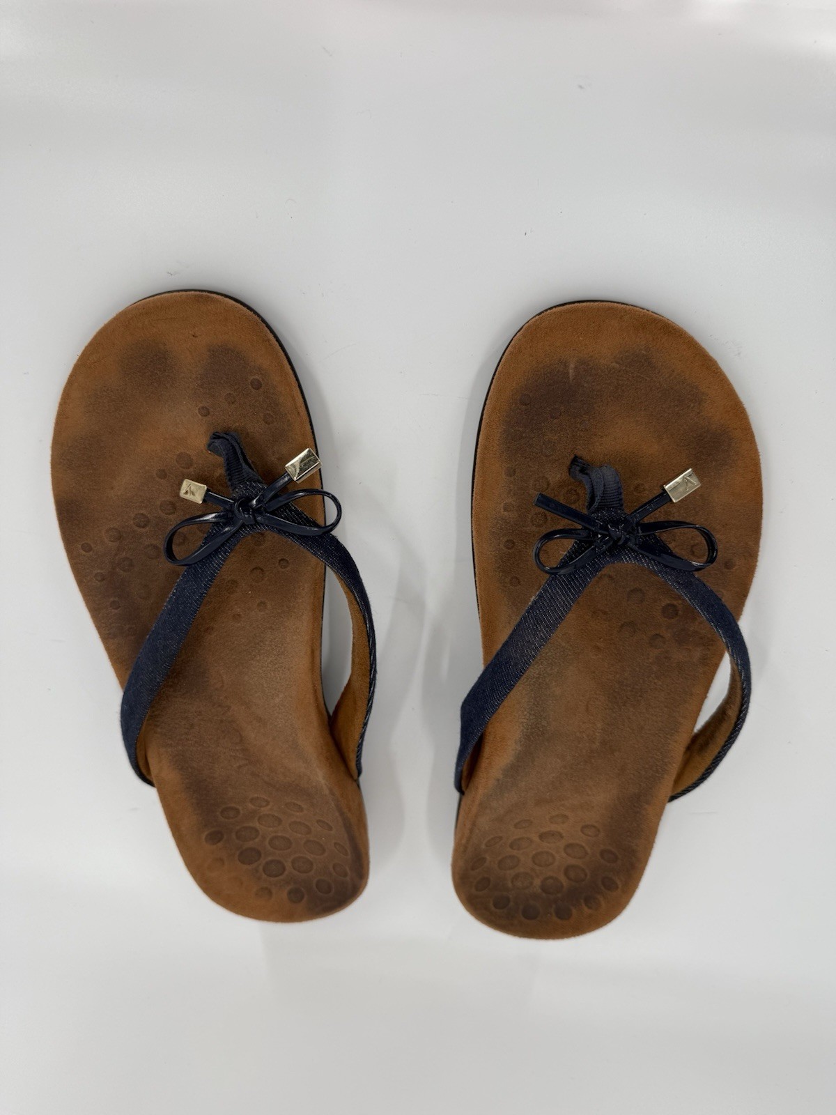 Vionic Orthaheel Bella II Blue Denim Flip Flop Sandals Thong Bow Size 10.5