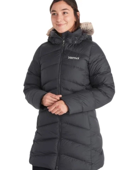 MARMOT Women Medium Montreal Mid-Thigh Length Down Puffer Coat Black