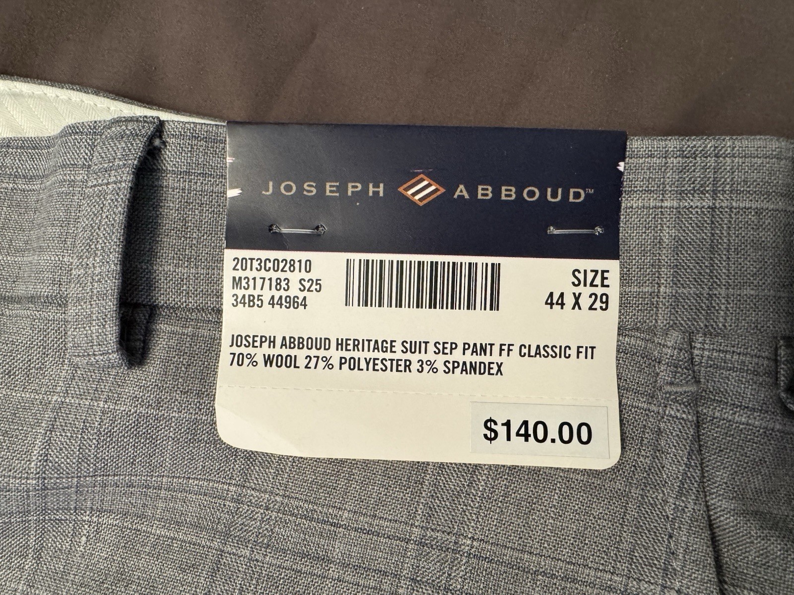 Size 44×29 – Joseph Abboud Classic Fit Wool Blend Plaid Suit Dress Pants | Gray