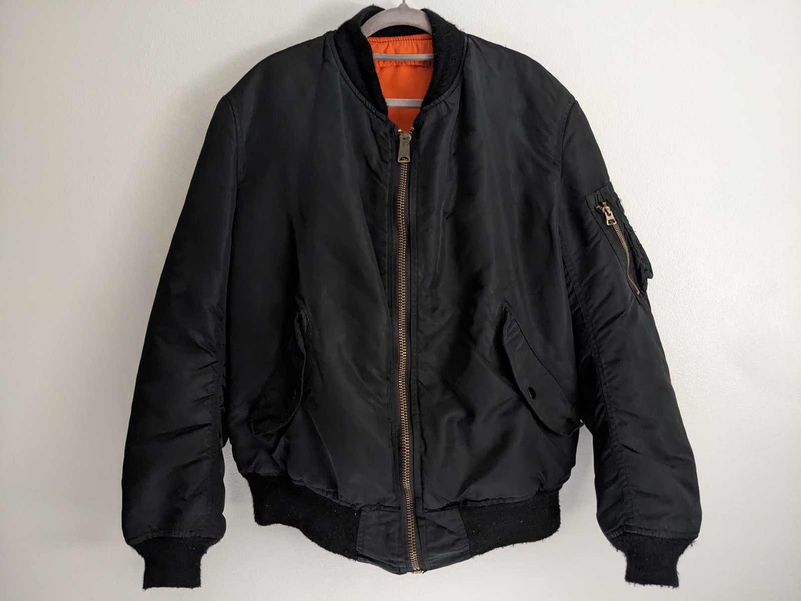 Vintage Alpha Industries MA-1 Flight Bomber Jacket USA Made Medium Tall Black