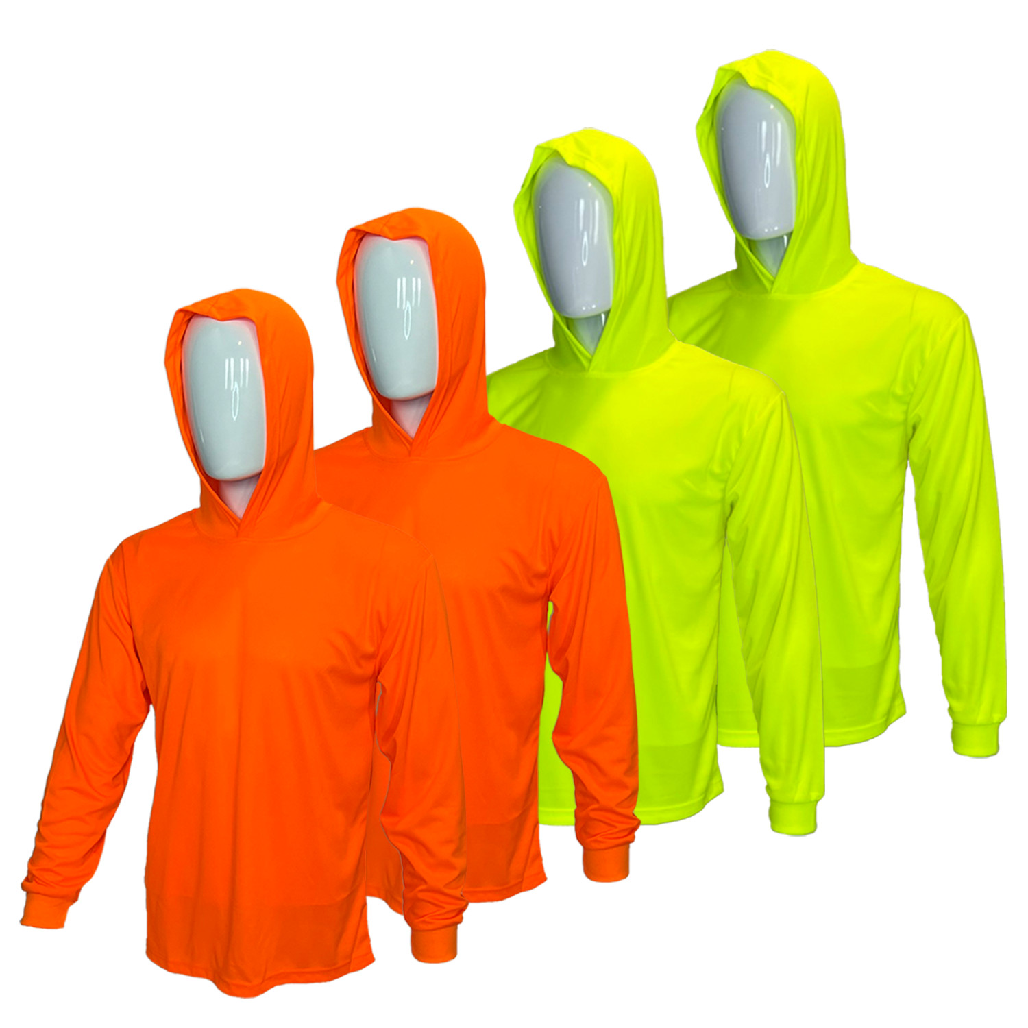 4 PACK – Hi Visibility ultra light weight Long sleeve hoodie / polyester birdeye