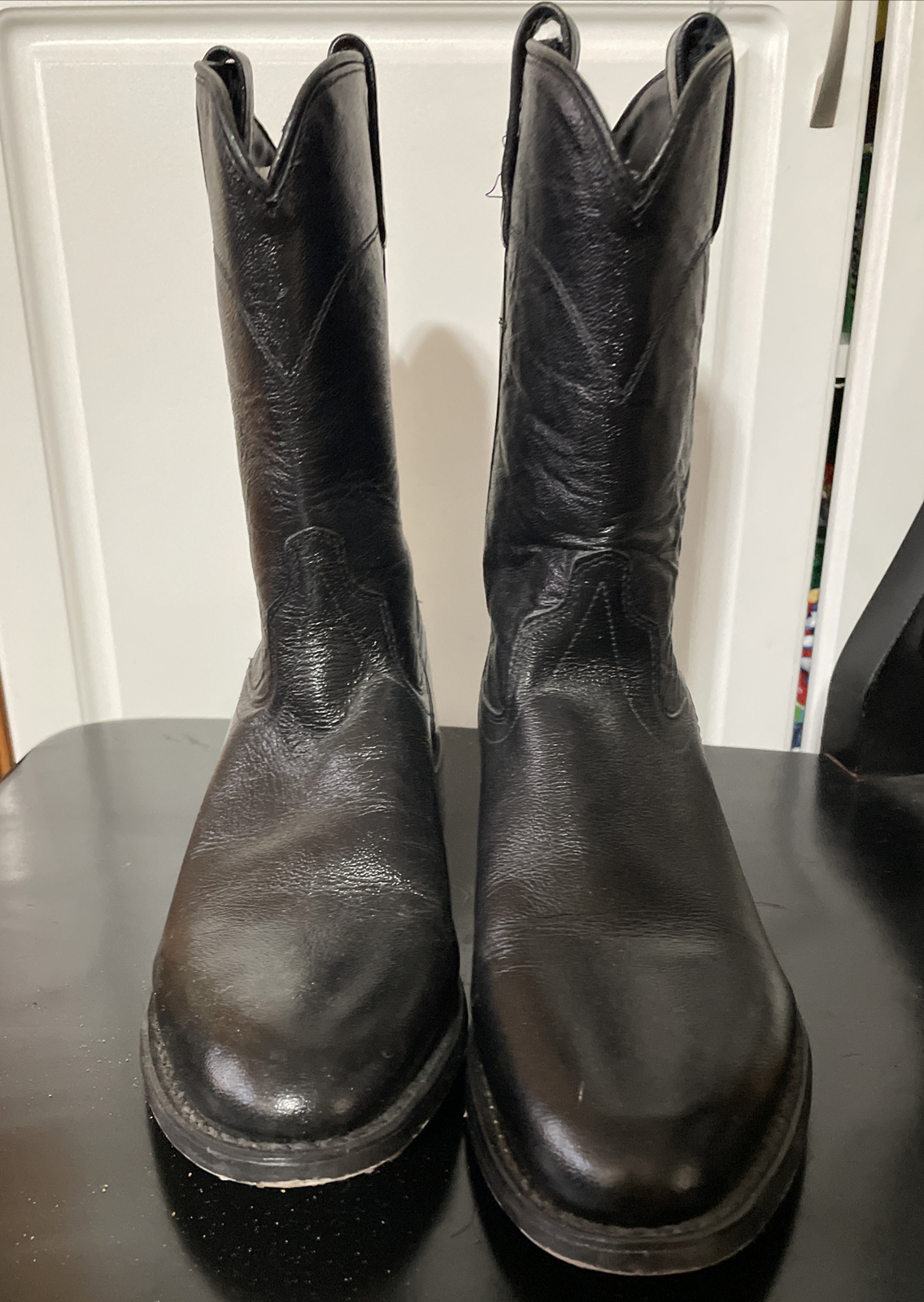 A JAMA PRODUCT Black Leather Cowboy Western Roper Boots Womens Size 7D=7M-VGC