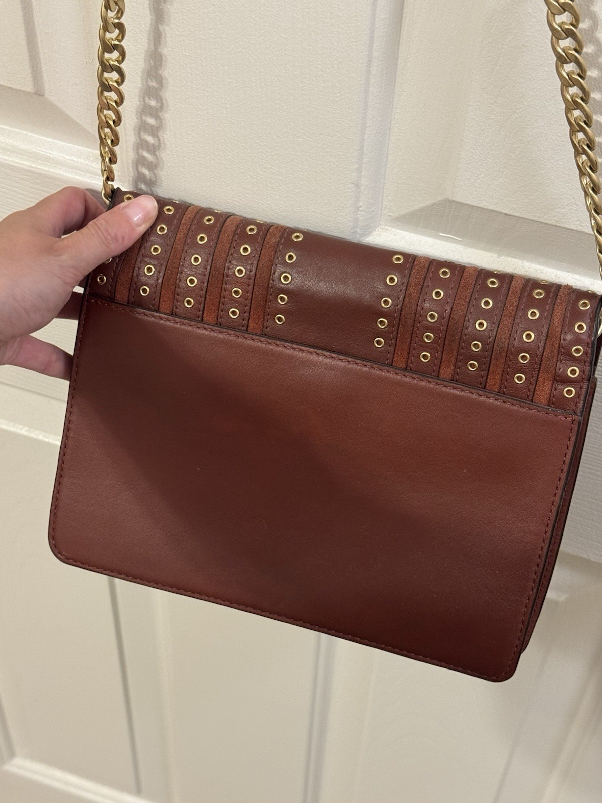 Michael Kors Brooklyn Grommet large leather and suede crossbody bag