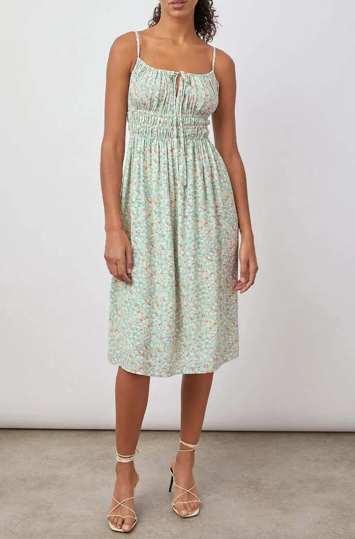 RAILS NWT $228 Octavia Sleevless Smocked Midi Dress, Green Summer Meadow Sz XS