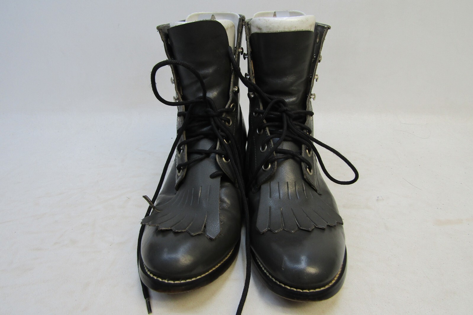 JUSTIN Mens Size 6 D Gray Leather Lace up Kilt Roper Western Cowboy Boots