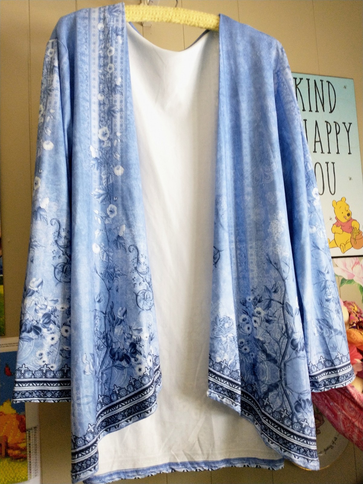 1X Polyester Elastane Floral Duster Jacket Women~44″ Bust~34″ Long~Feminine~New