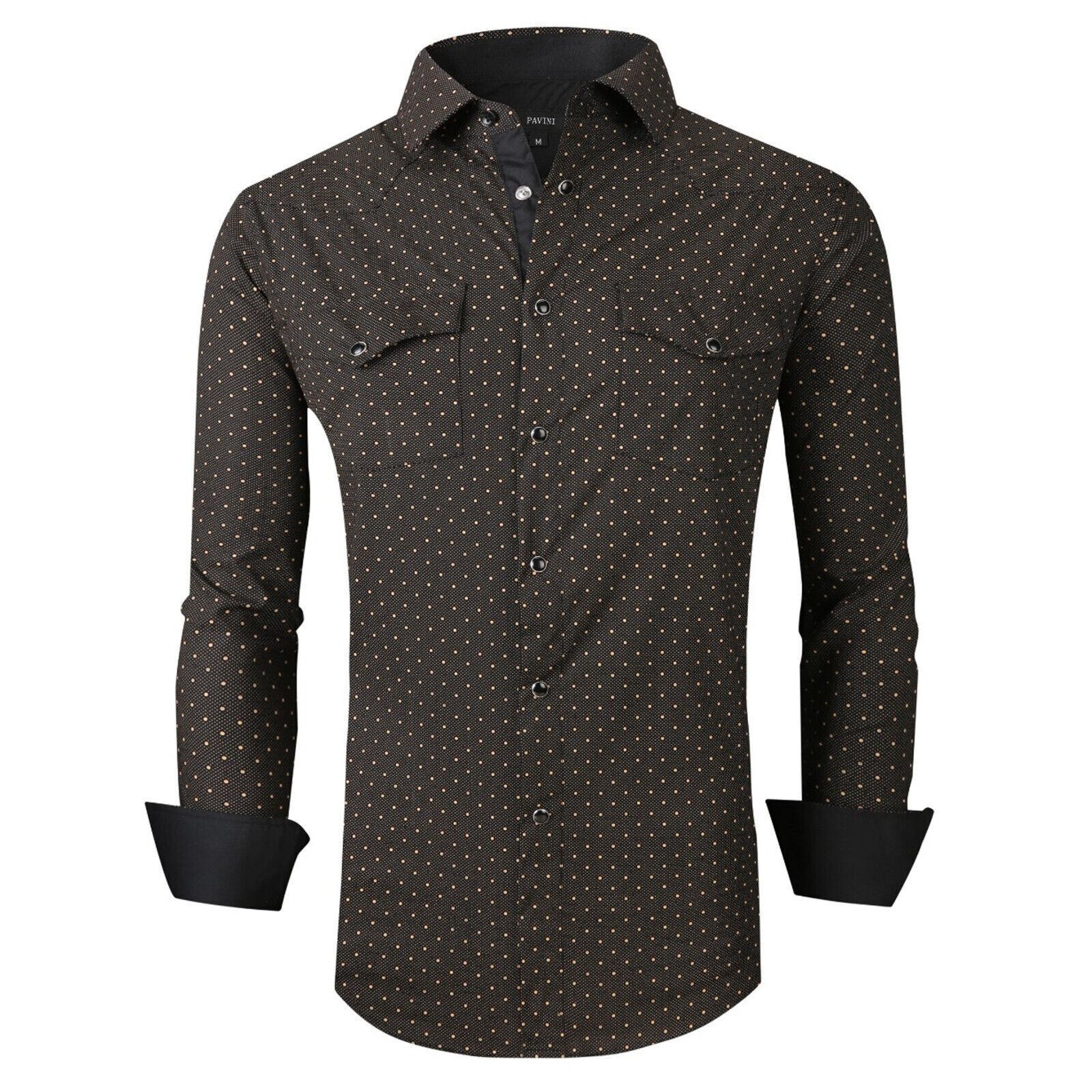 Designer Mens Western Shirt Micro Dot Pattern Stretch Pearl Snap Pocket General