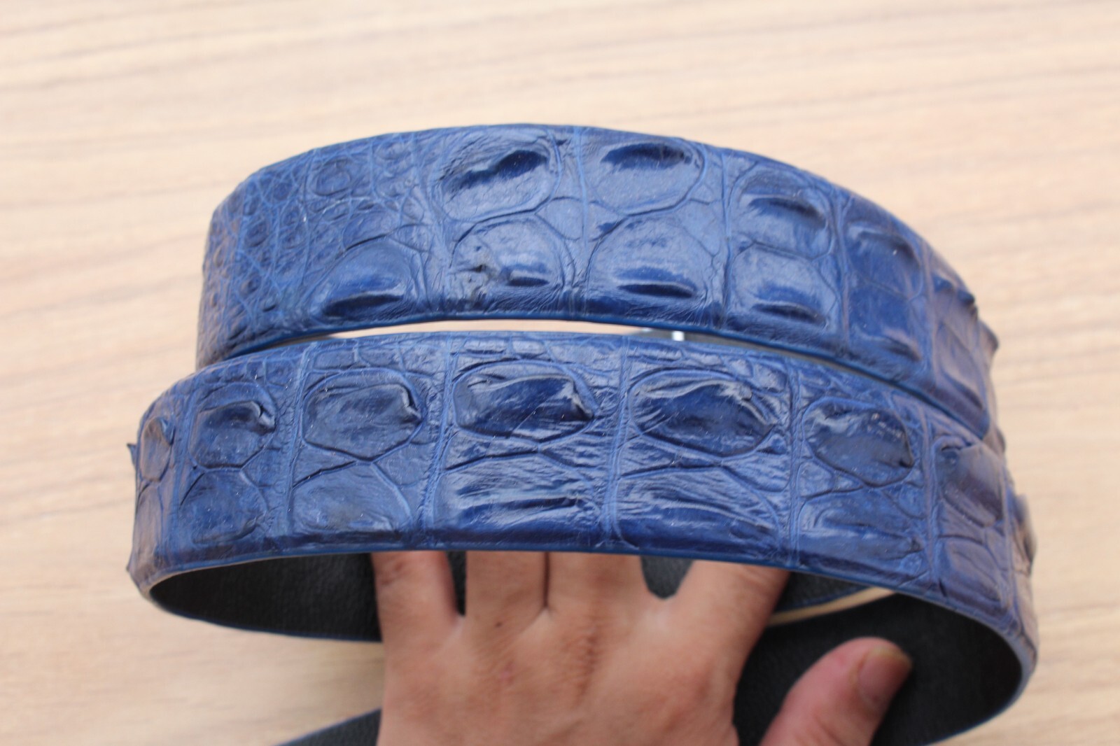 Blue Hornback Alligator Crocodile Print Leather Men’s Belt – W 1.3 inch