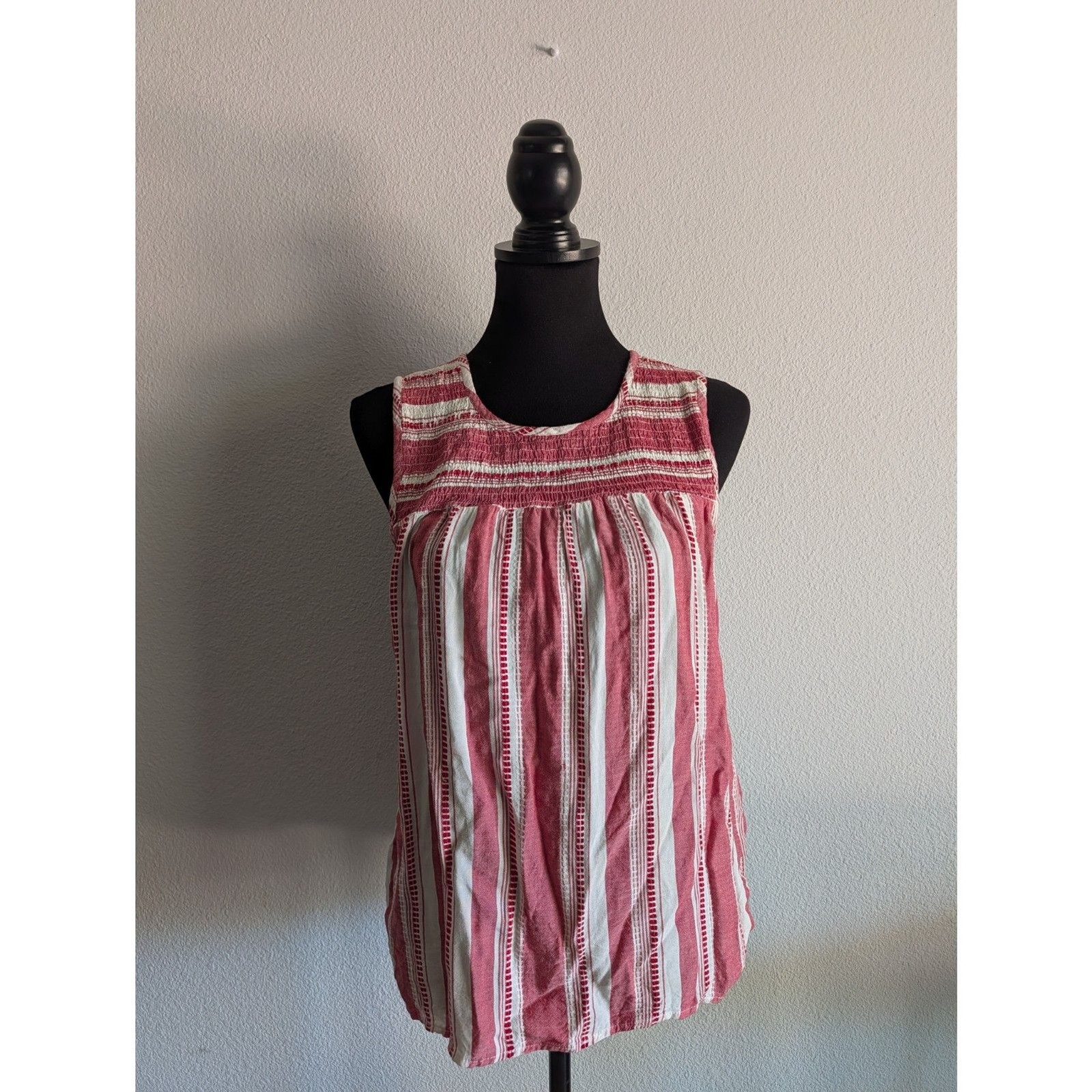 Red White Striped Sleeveless Peasant Top Size Medium