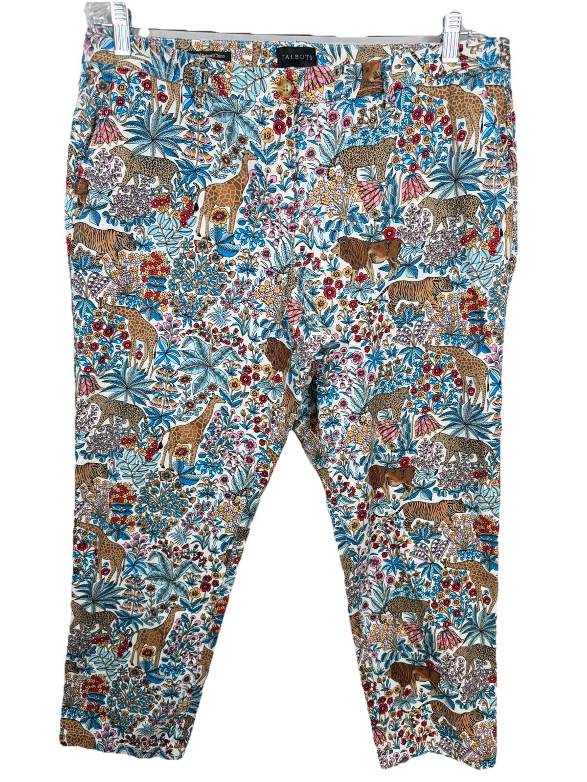 Talbots Relaxed Chino Pants Womens 14P Safari Animal Floral Print Cotton Crop