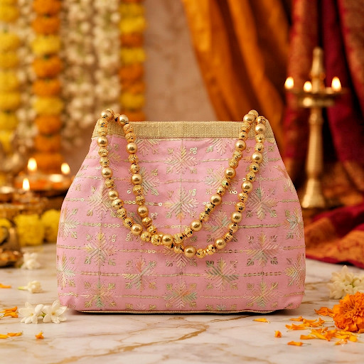 iNDIAN ETHNIC MAGNETIC BEADED BAG GOLD EMBROIDERED WEDDING POTLI BATWA PURSE