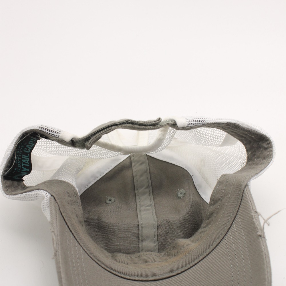 Factory distressed grey cotton white mesh ponytail cap by KBETHOS