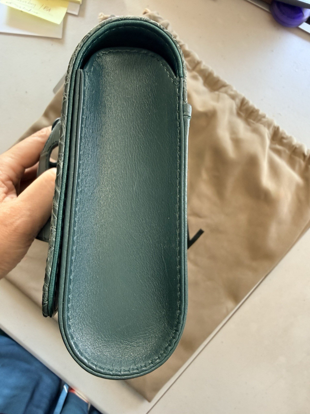 Perrin Paris Box Clutch Teal Croc Embossed Leather CAB5BOXCROG $3950 Retail