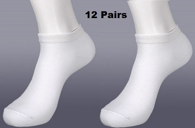 12 Pairs WHITE Ankle Spandex Low Cut Socks Size 9-11 Men Women #70033 WT-A