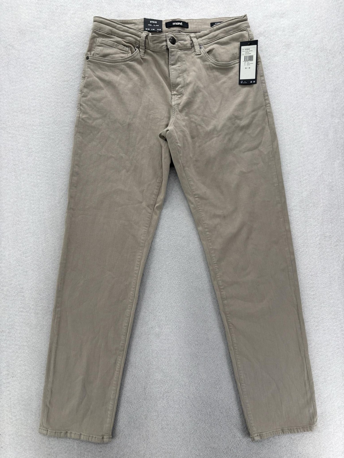 Mavi Jeans Steve Athletic Taper Mens 34×34 Beige Stone Wash Stretch Denim Pants