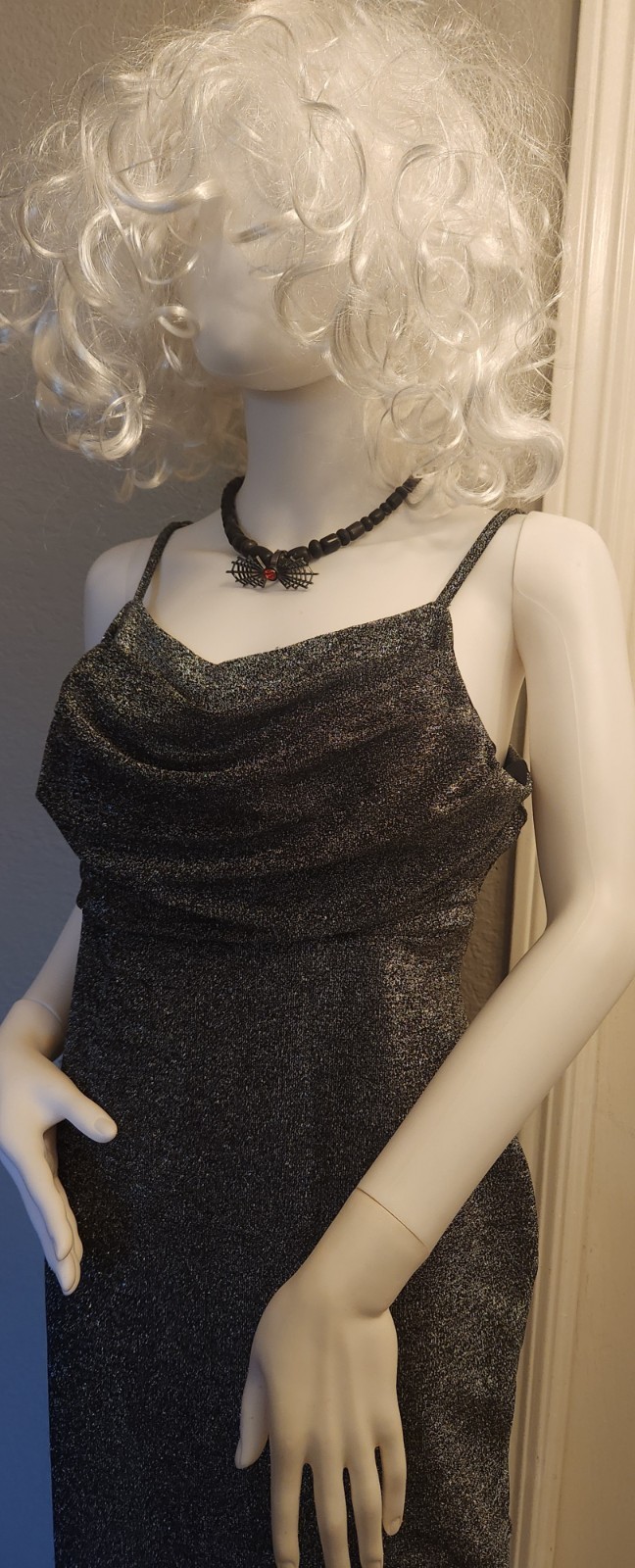 Madden NYC Black Silver Glitter Cowl Neck Strappy Bodycon Midi Dress, XL