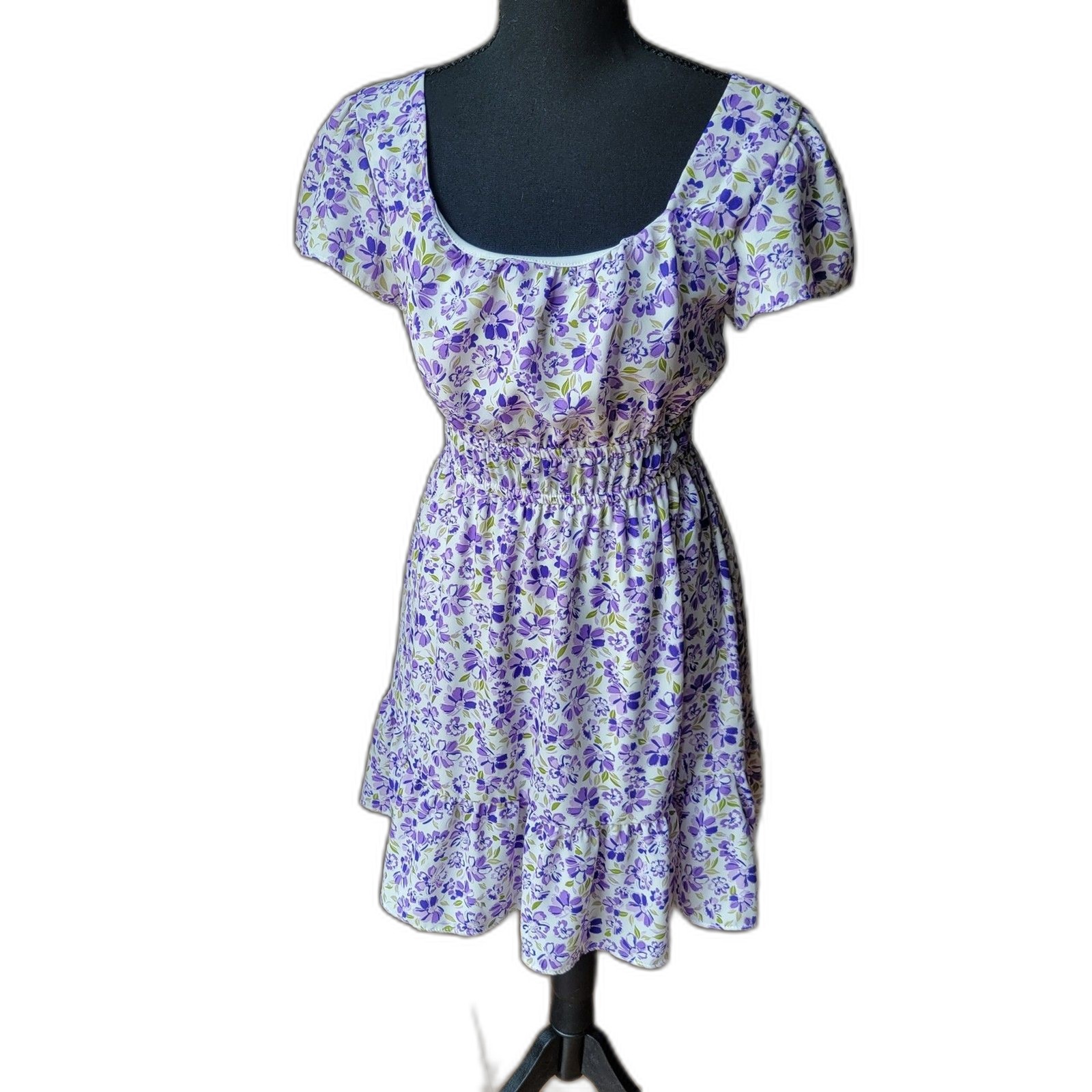 Altar’d State Purple Floral Smocked Milkmaid Mini Dress Size S