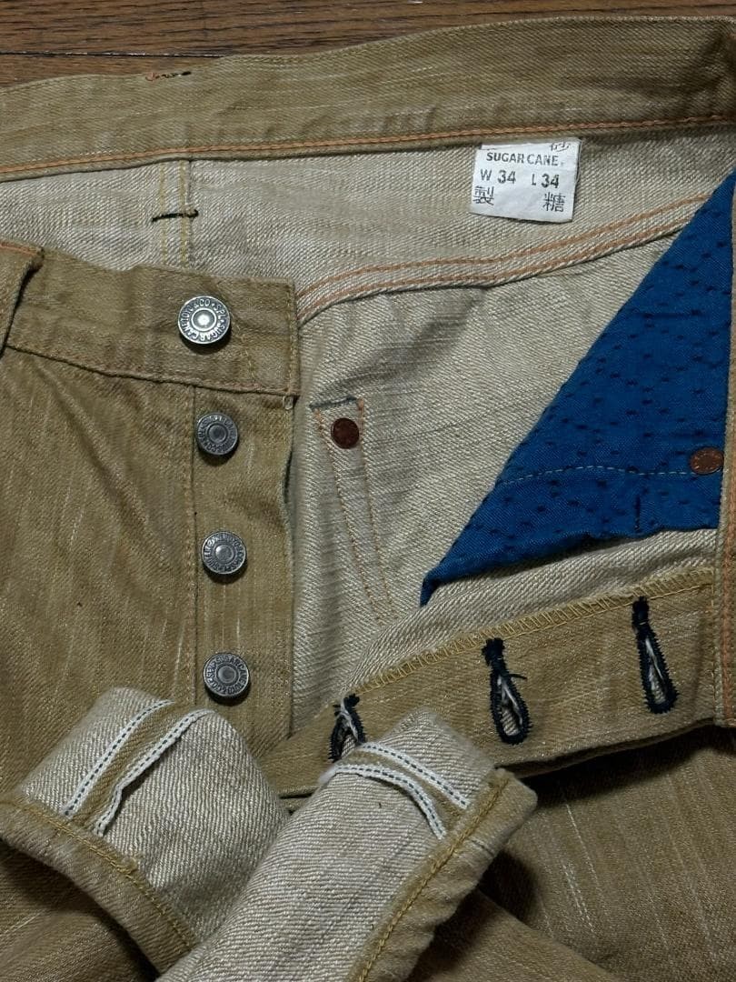Sugar Cane SC40302 Beautiful Selvedge Denim Japan Rare F/S Pants Brown Beige 34