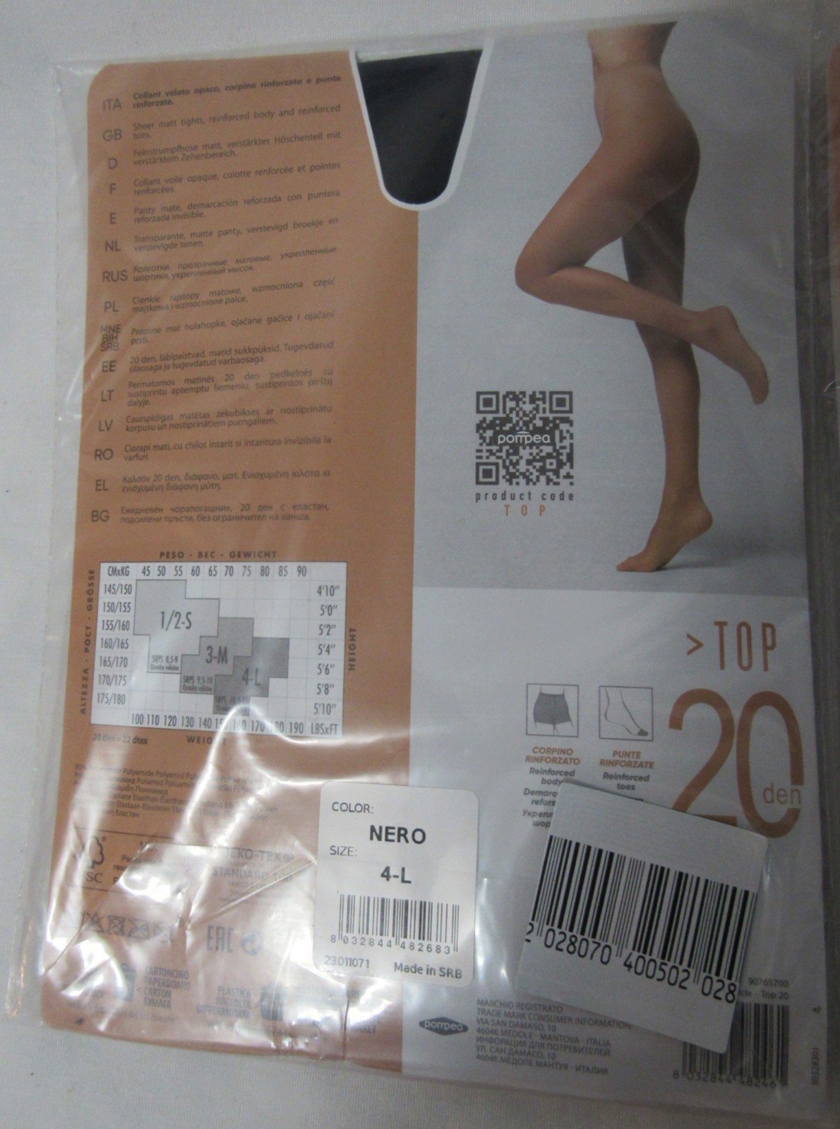 Pompea Black Sheer 20 Denier 2 Pair Matt Tights Panty Hose Size Nero 4-Large NWT