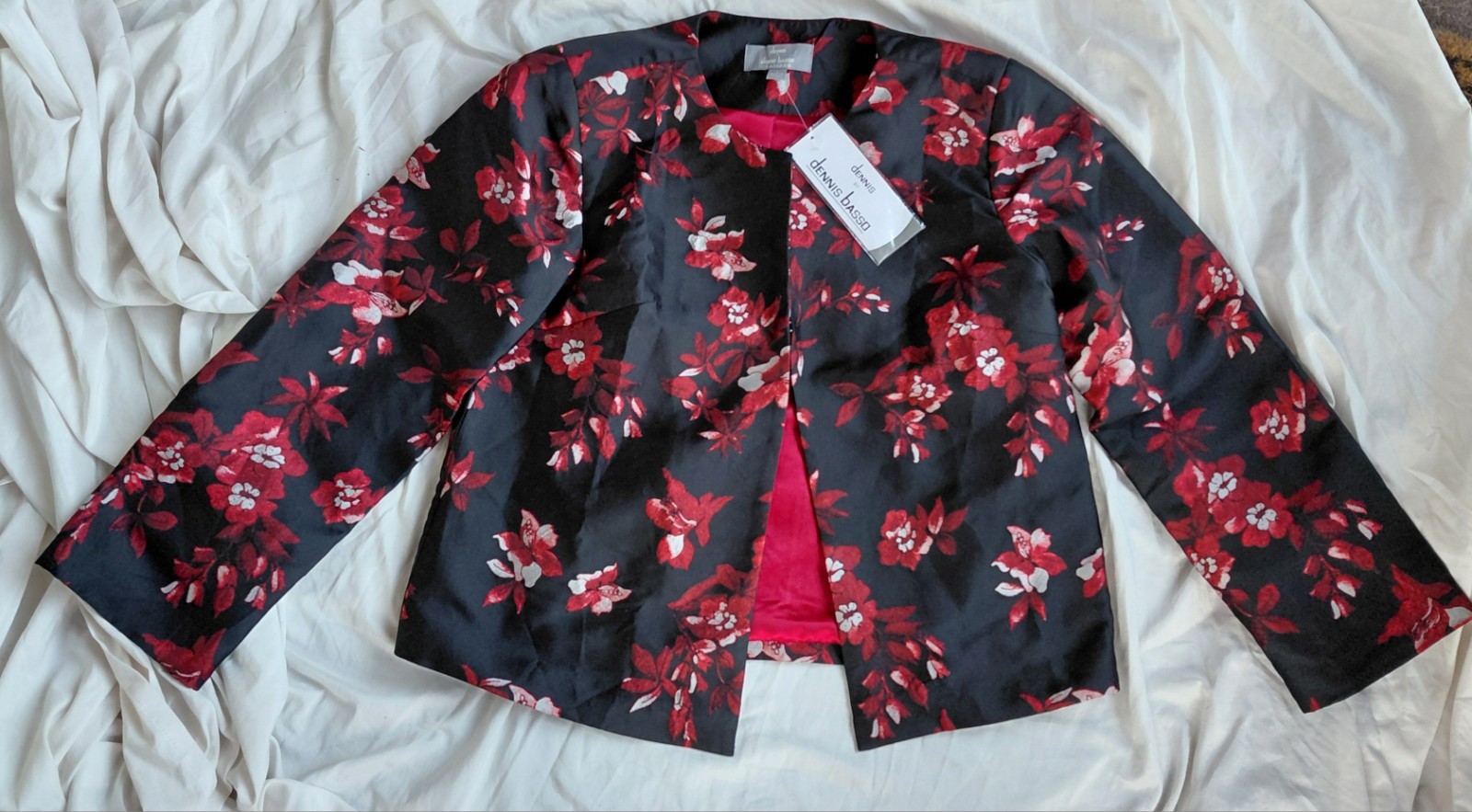 NWT Dennis Basso Platinum Floral Cropped Jacket Sz 6 Red A301451 Women ZB2