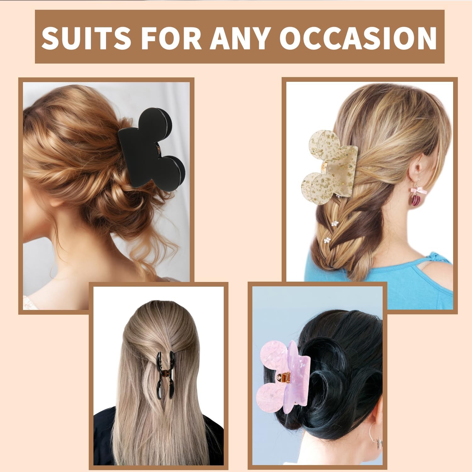 Mouse Head Hair Claw Clips, BENOSPACE 3Pcs Acrylic Lady Bear Clips for…