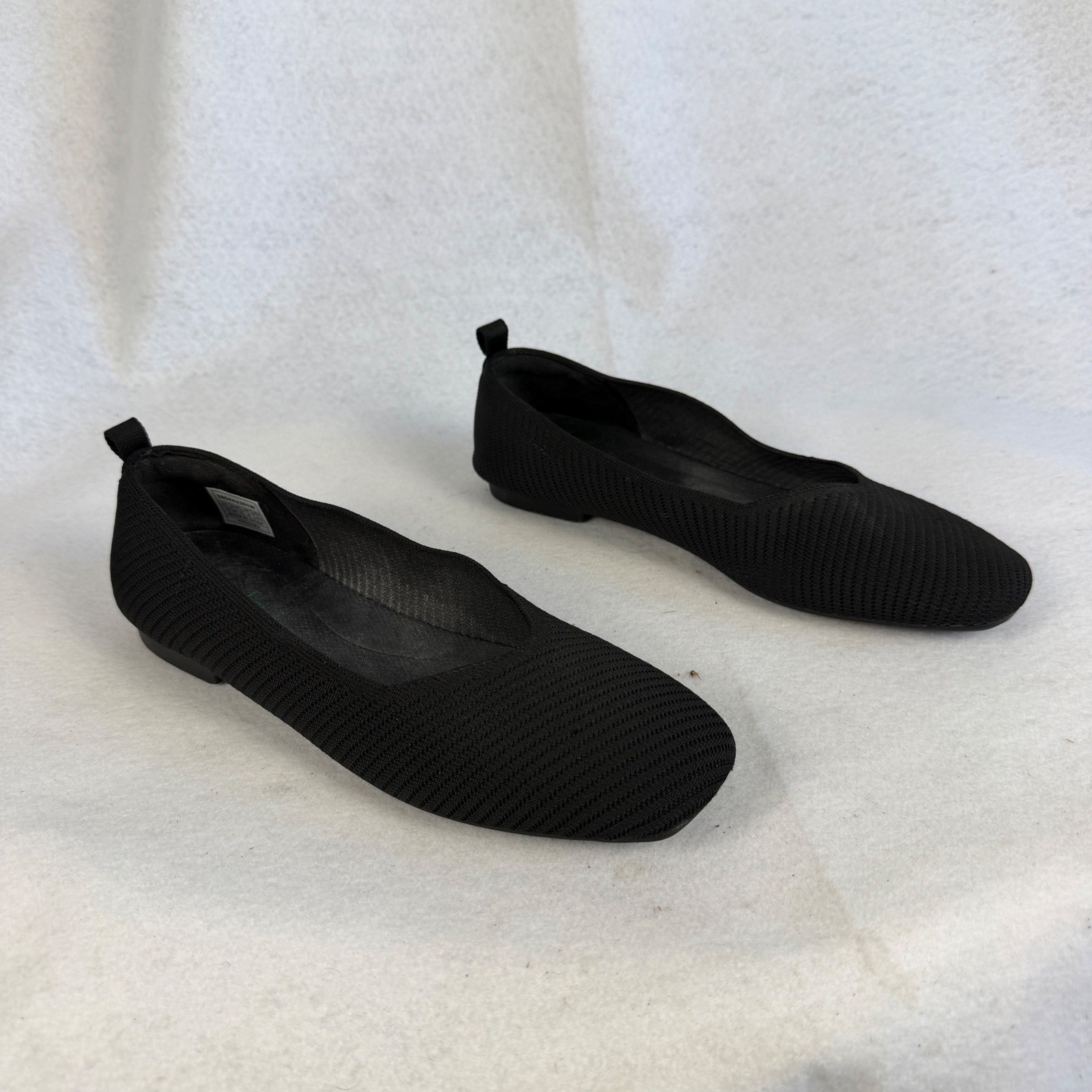 Burudani Black Knit Square Toe Ballet Flats Womens US 10 UK 8 Casual Office