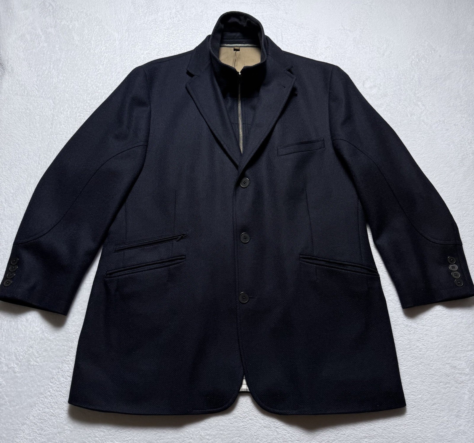 Kroon Ritchie Hybrid Sport Coat Mens 44 L Navy Blue Blazer Wool Cashmere Blend