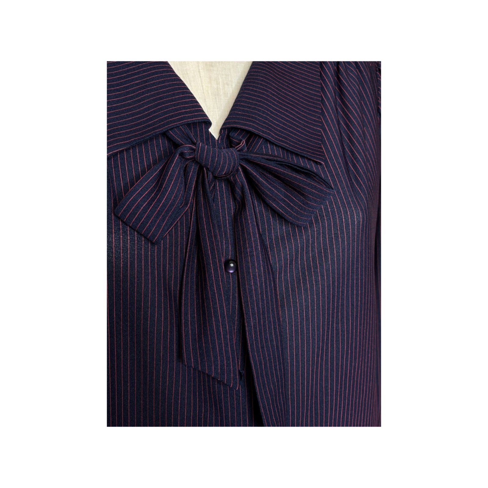Vintage 80s TopNotch brand blouse, Deep navy and red pinstripe L