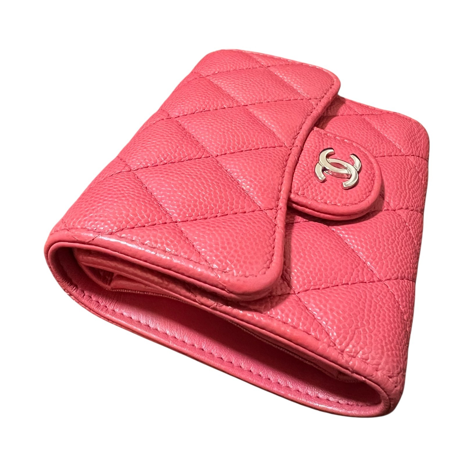 CHANEL Pink Caviar Skin Matelasse CC Logo Flap Tri-fold Small Flap Wallet