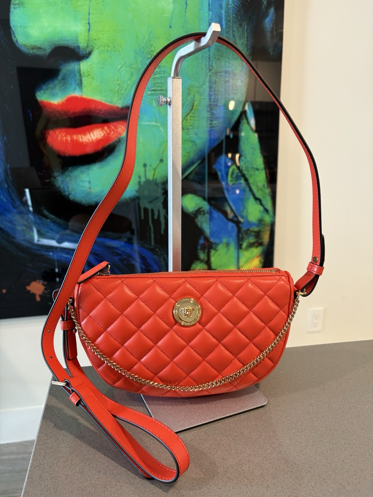 NWT Versace Half Moon Bag + Metal Coral Gold $ 1875 Retail Hot Deal
