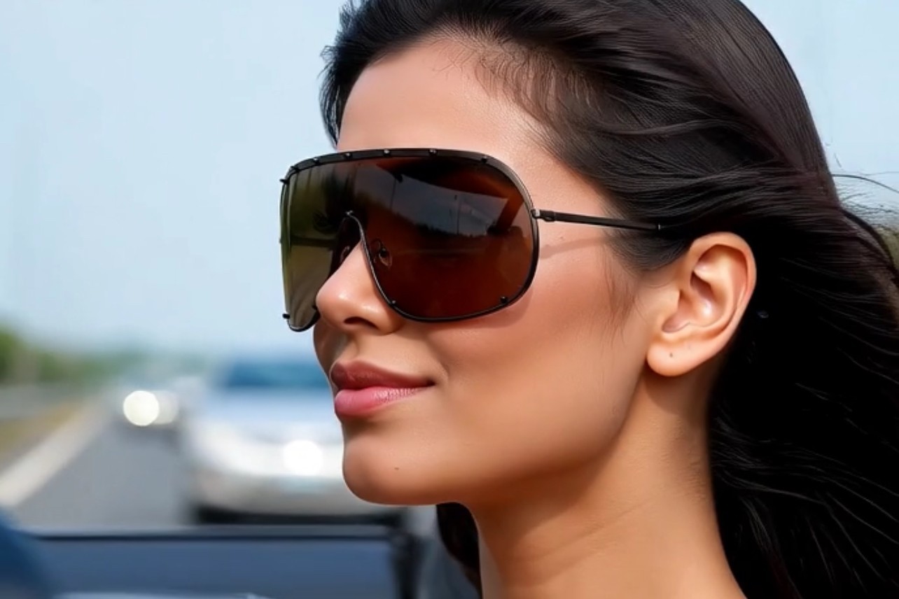XXL Oversized Metal Rim Curved Monolens Shield Racer Sunglasses Futuristic Gafas