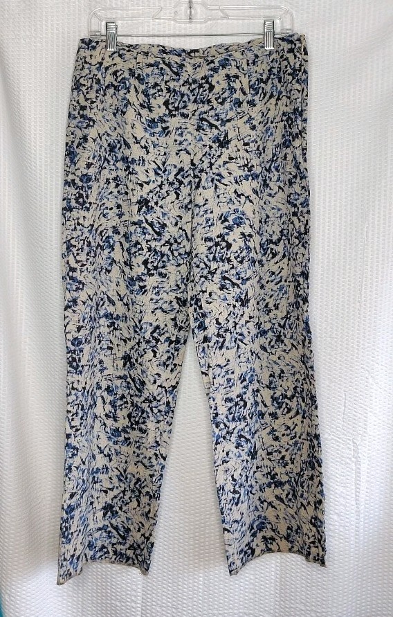 J. Jill Linen Blend Side Zip Pant Women’s Sz 6 Black Blue Beige Abstract