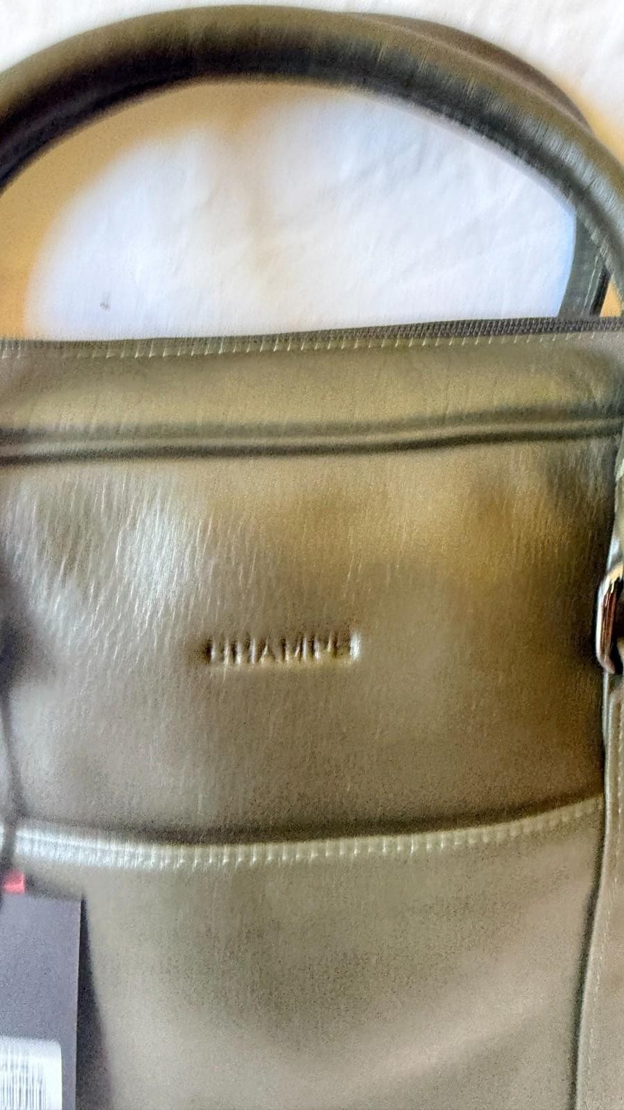New Champs Onyx Leather Slim Laptop Briefcase Green Bag