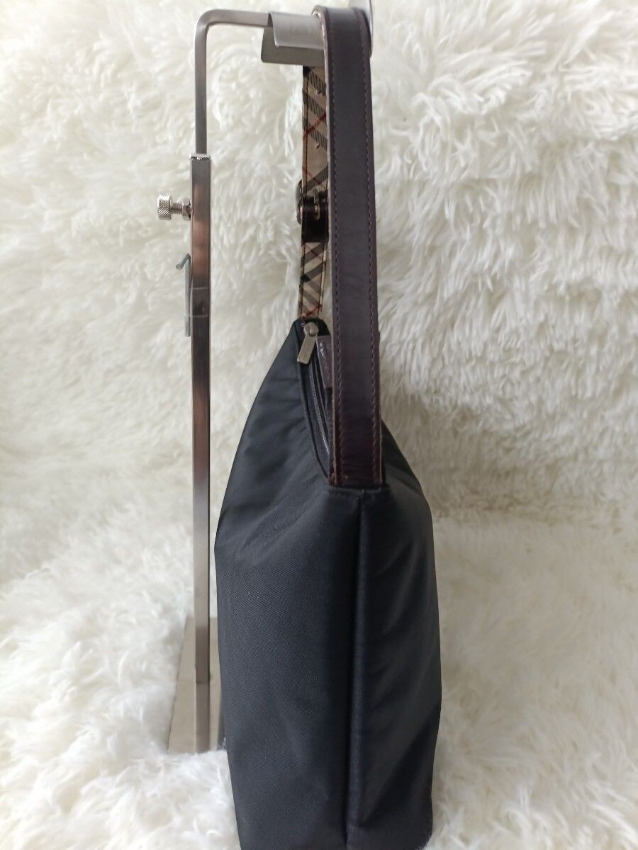 Burberry Nova Check Black Nylon Leather Shoulder Bag Vintage Women 20cm